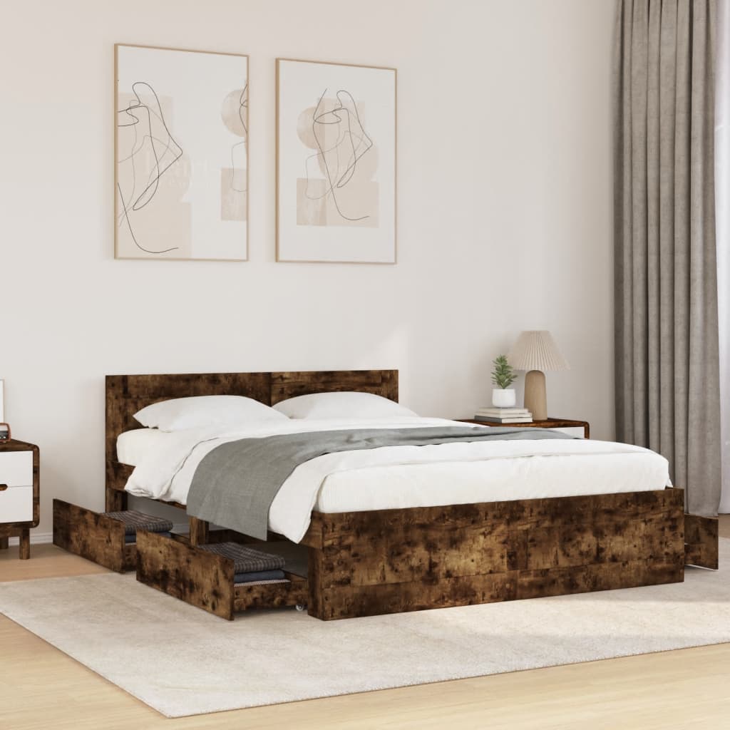 Cama con cabecero madera de ingeniería gris hormigón 150x200 cm