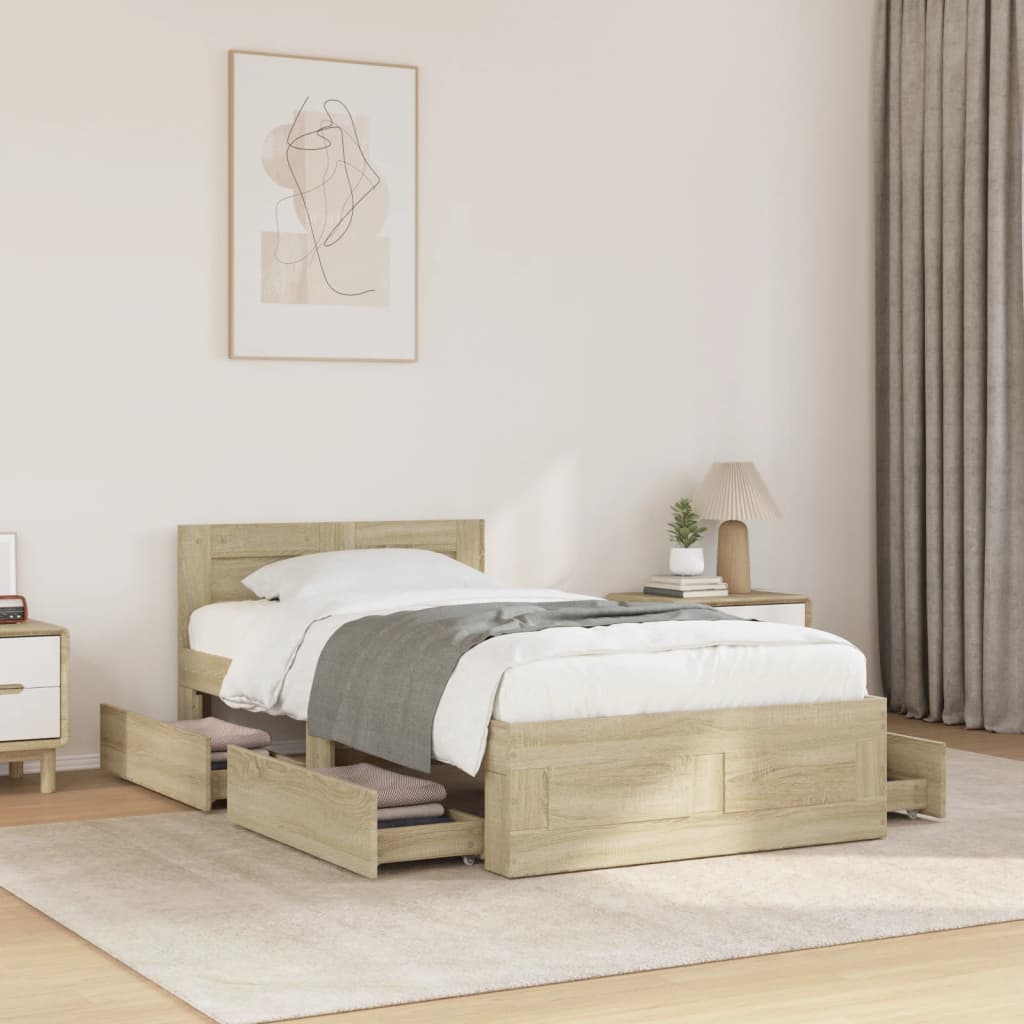 Cama con cabecero madera de ingeniería gris hormigón 150x200 cm