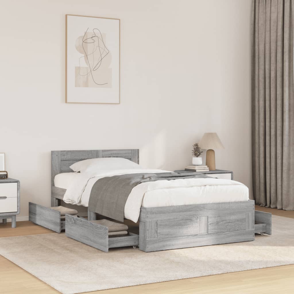 Cama con cabecero madera de ingeniería gris hormigón 150x200 cm
