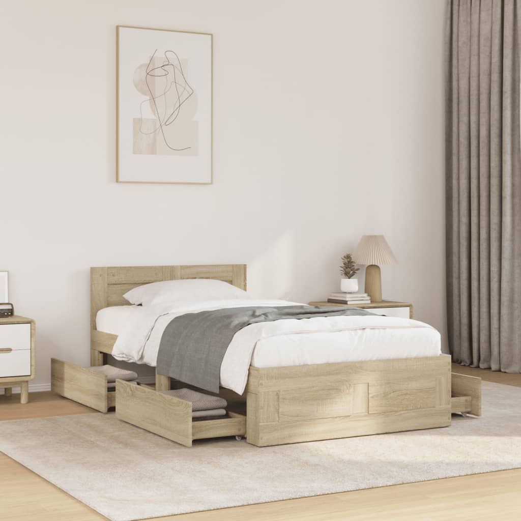 Cama con cabecero madera de ingeniería gris hormigón 120x190 cm