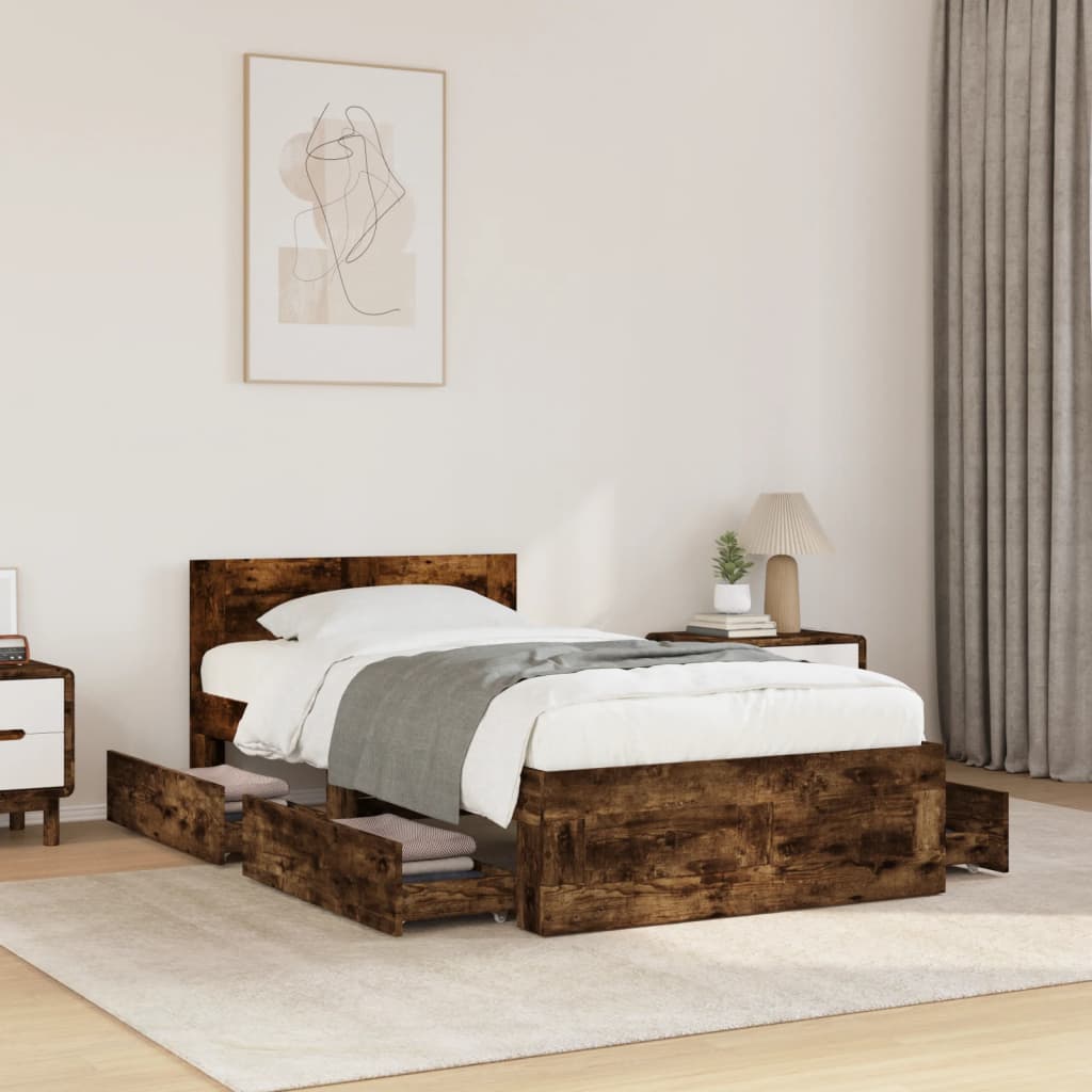 Cama con cabecero madera de ingeniería gris hormigón 150x200 cm