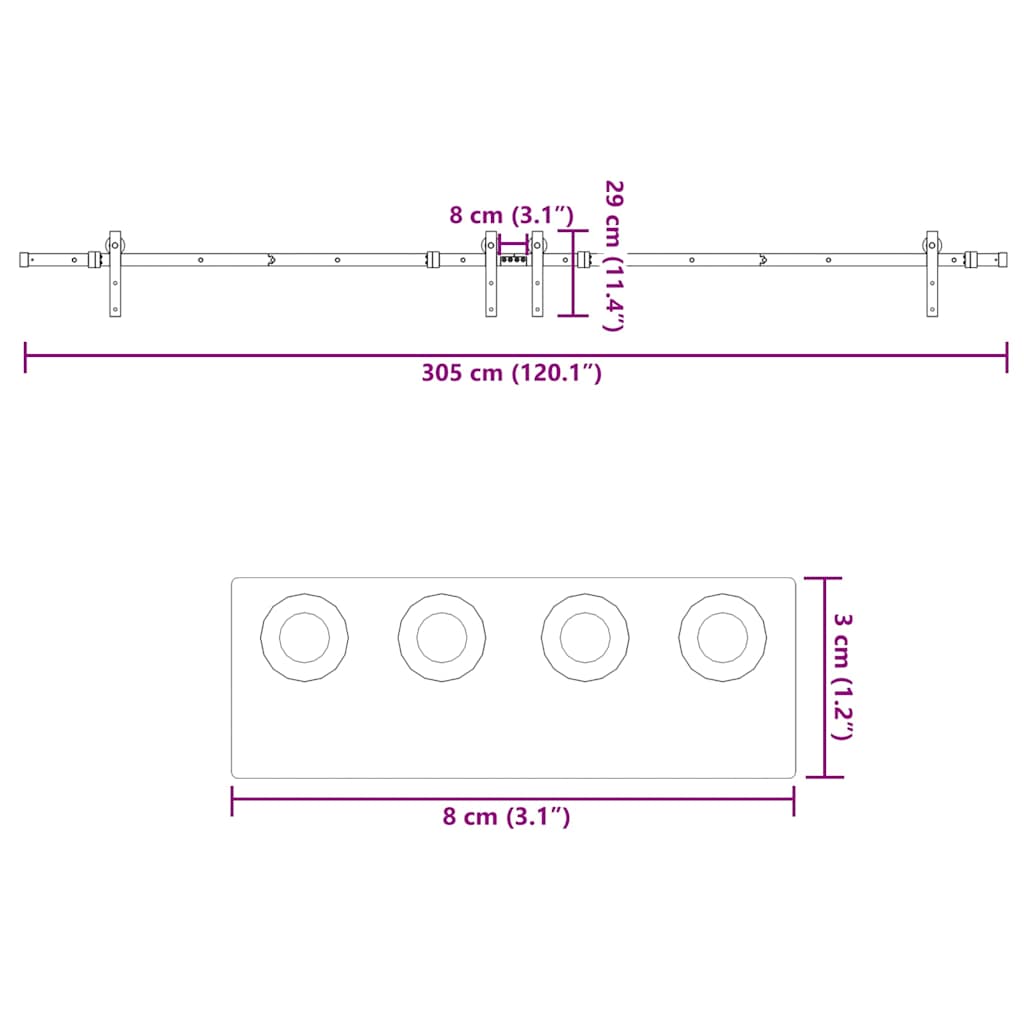 Kit de herrajes para puertas correderas acero negro 305 cm