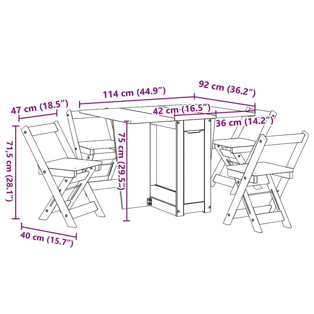 Set comedor plegable mariposa 5 pzas Corona madera pino blanco