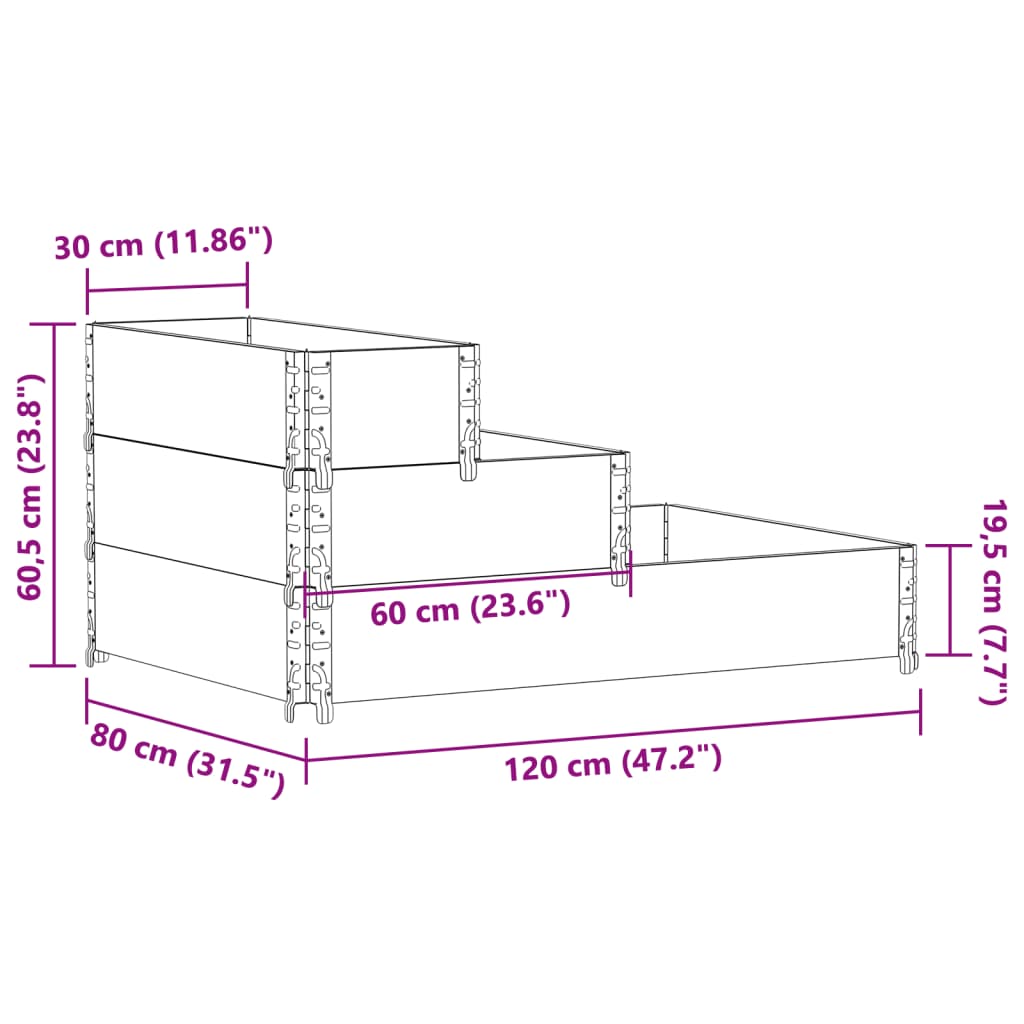 Arriate elevado de 3 niveles madera maciza de pino 120x80 cm