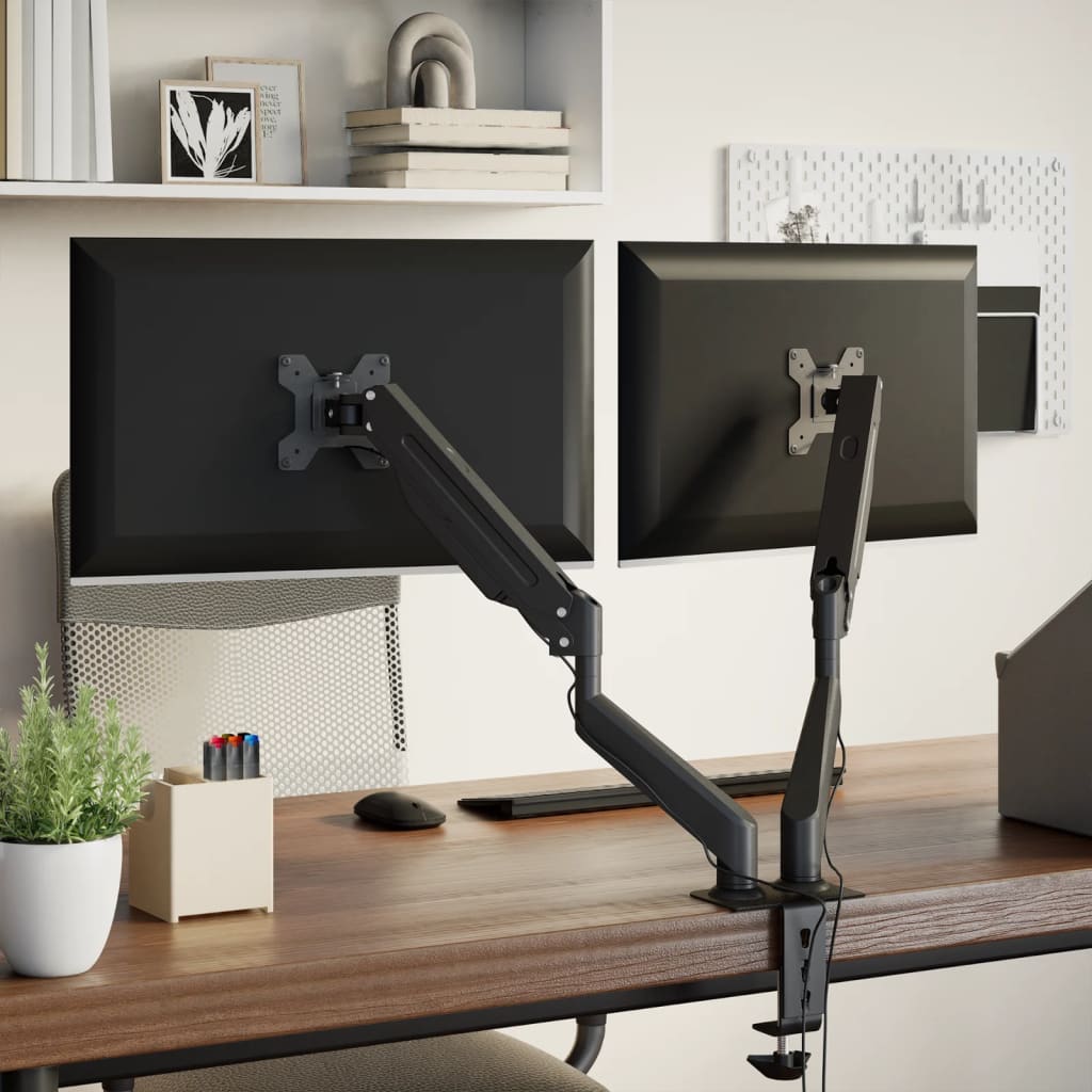 Brazo monitor doble pantalla 27" Max negro resorte de gas 20 kg