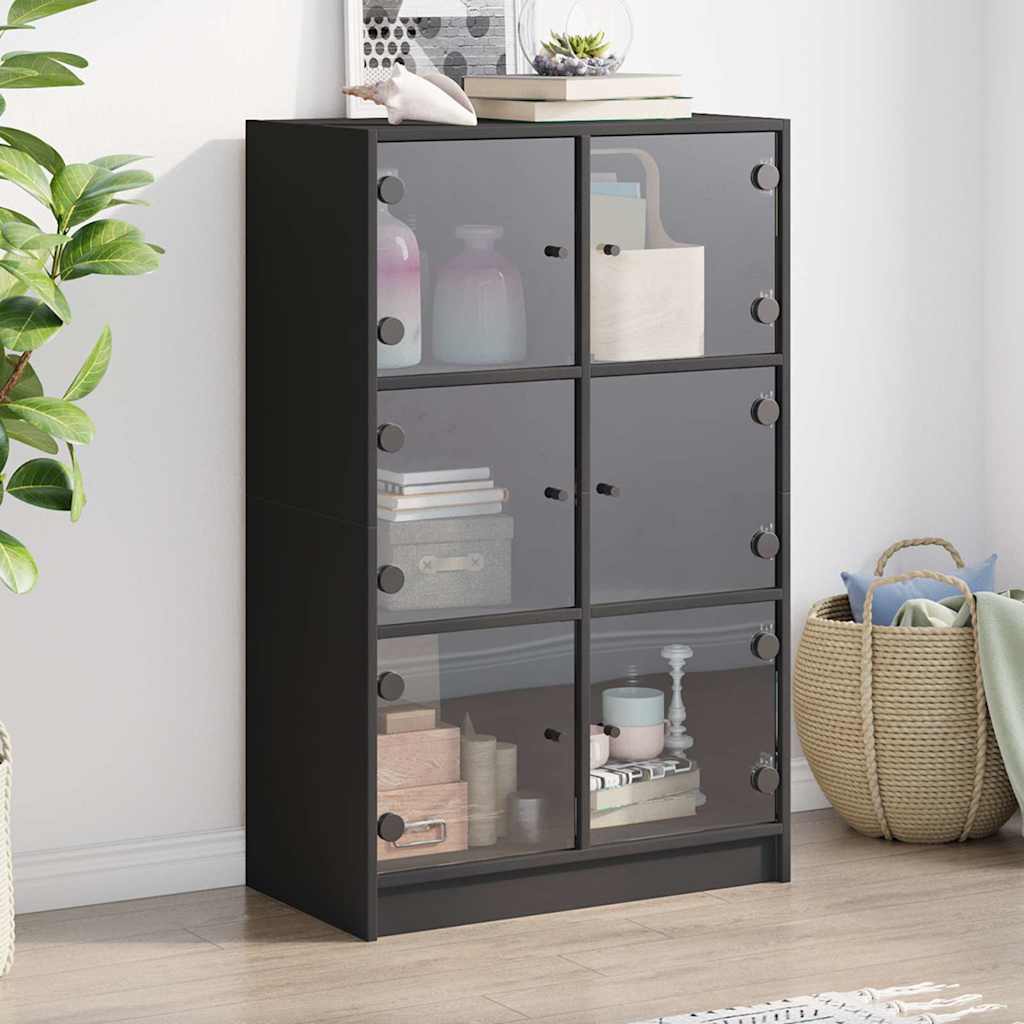 Aparador alto con puertas madera gris hormigón 68x37x109 cm