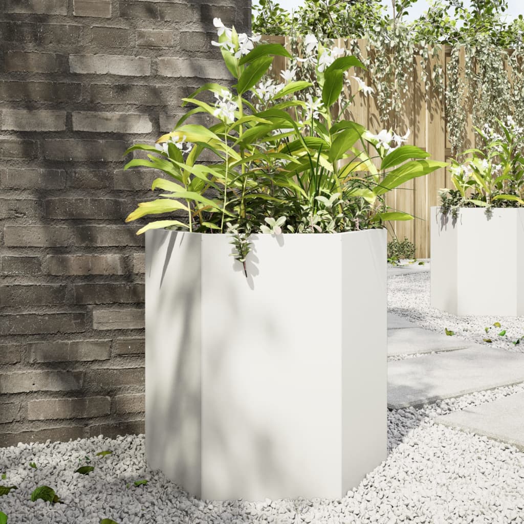 Jardinera hexagonal acero blanco 138x120x45 cm