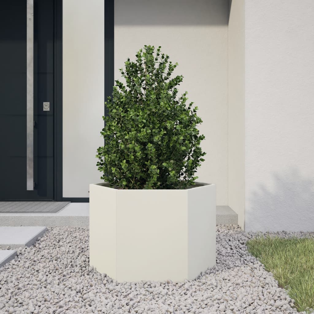 Jardinera hexagonal acero blanco 138x120x45 cm