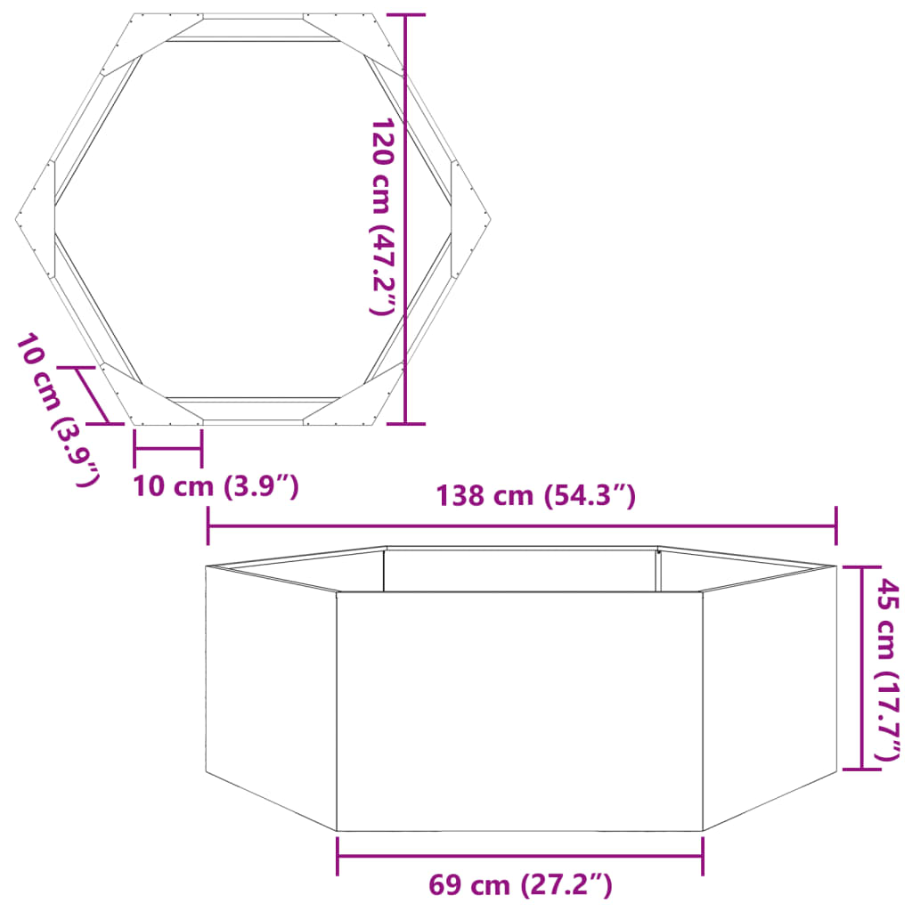 Jardinera hexagonal acero blanco 138x120x45 cm