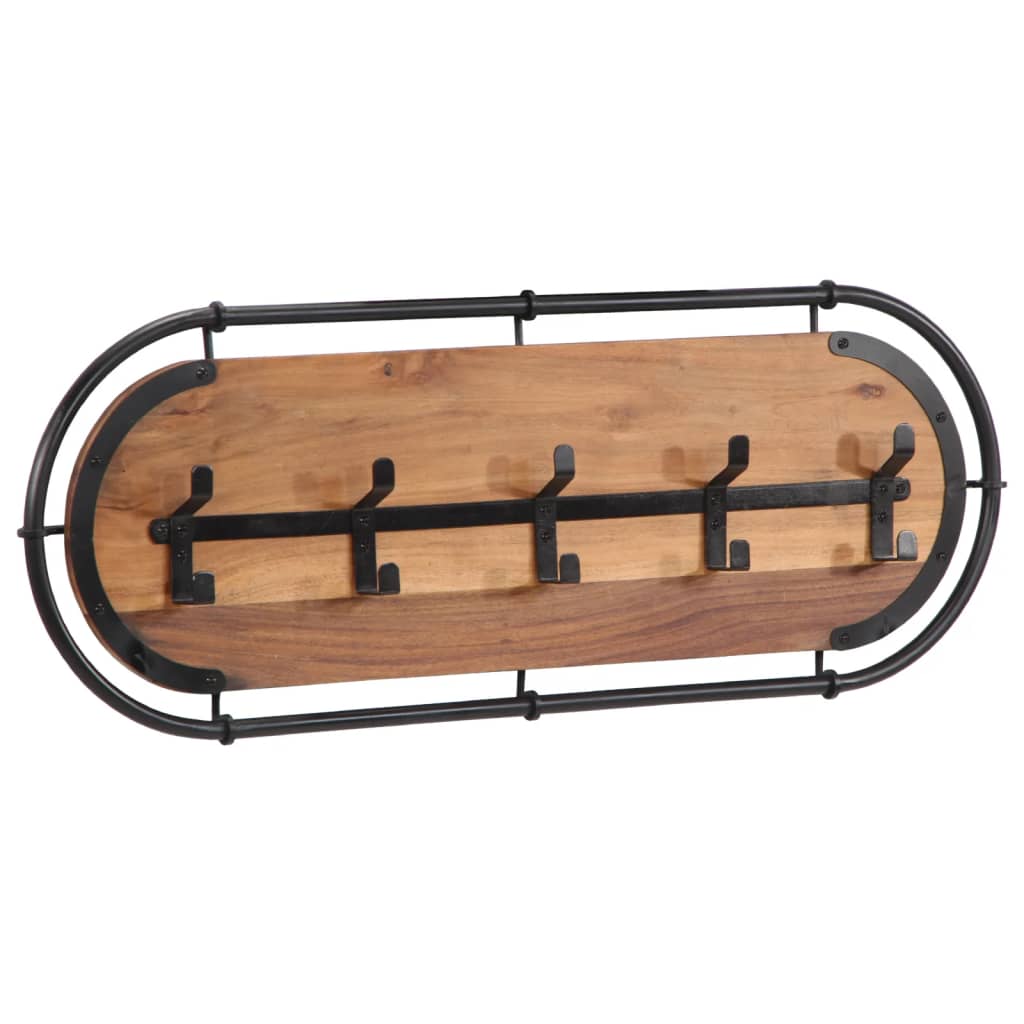 Perchero de pared con 5 ganchos madera maciza de mango