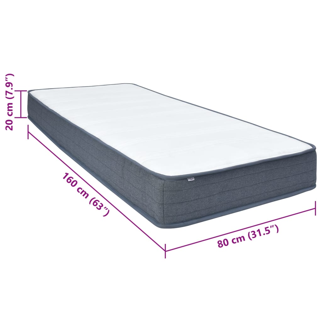 Colchón box spring tela 160x80x20 cm suavidad media