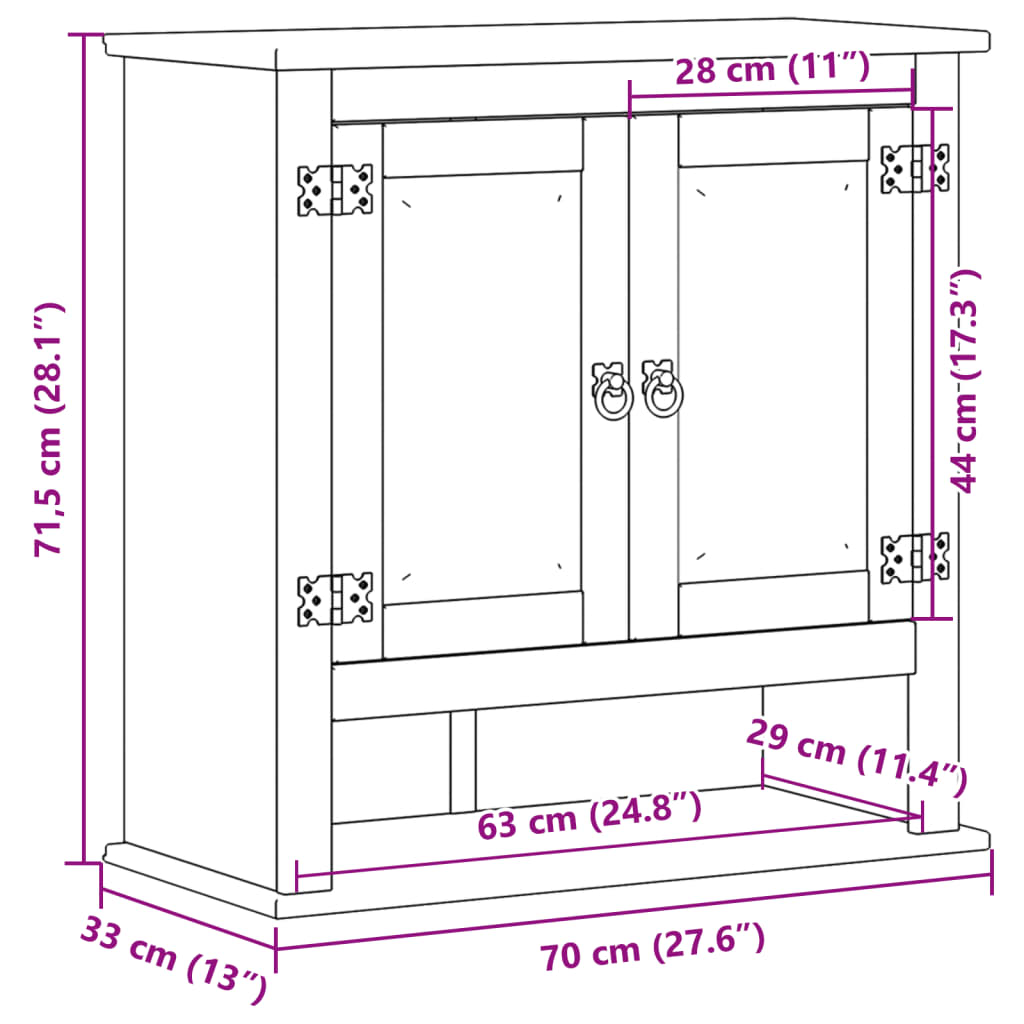 Armario de baño Corona madera maciza de pino 70x33x71,5 cm