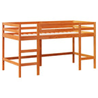 Cama alta de criança com escada, madeira maciça castanha 80x200 cm