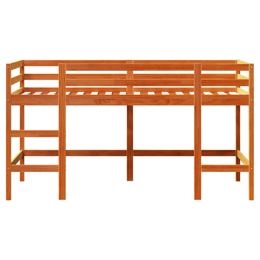 Cama alta de criança com escada, madeira maciça castanha 80x200 cm