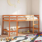 Cama alta de criança com escada, madeira maciça castanha 80x200 cm
