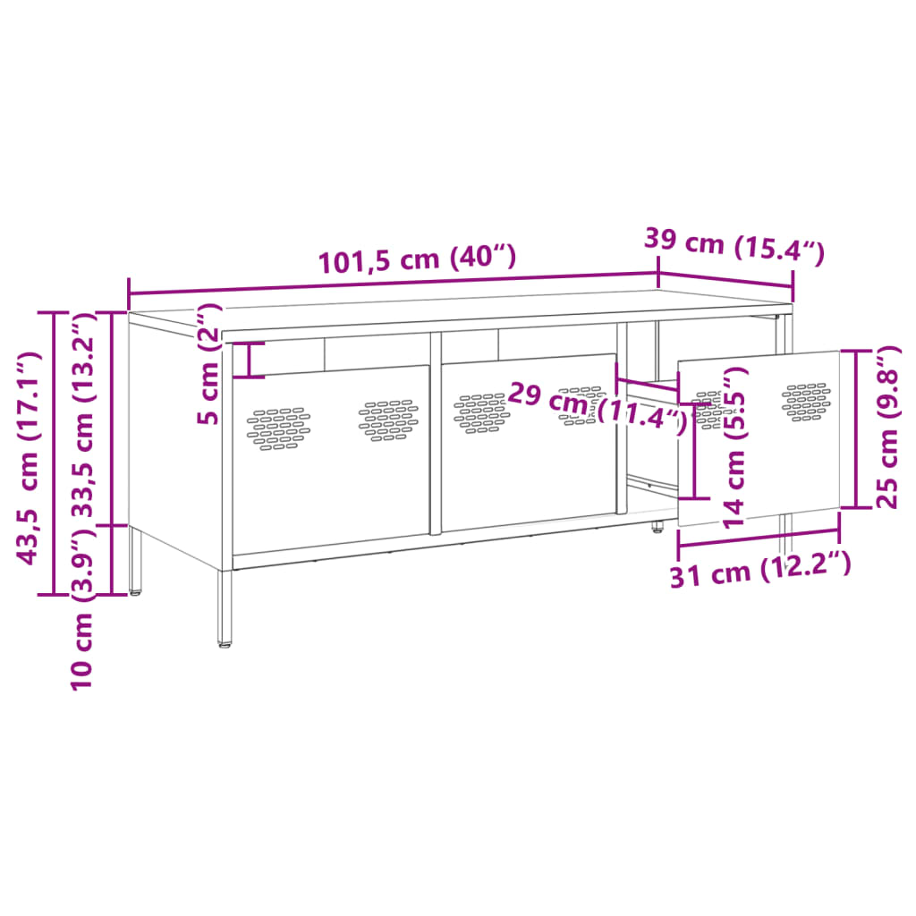 Mueble de TV acero laminado en frío antracita 101,5x39x43,5 cm