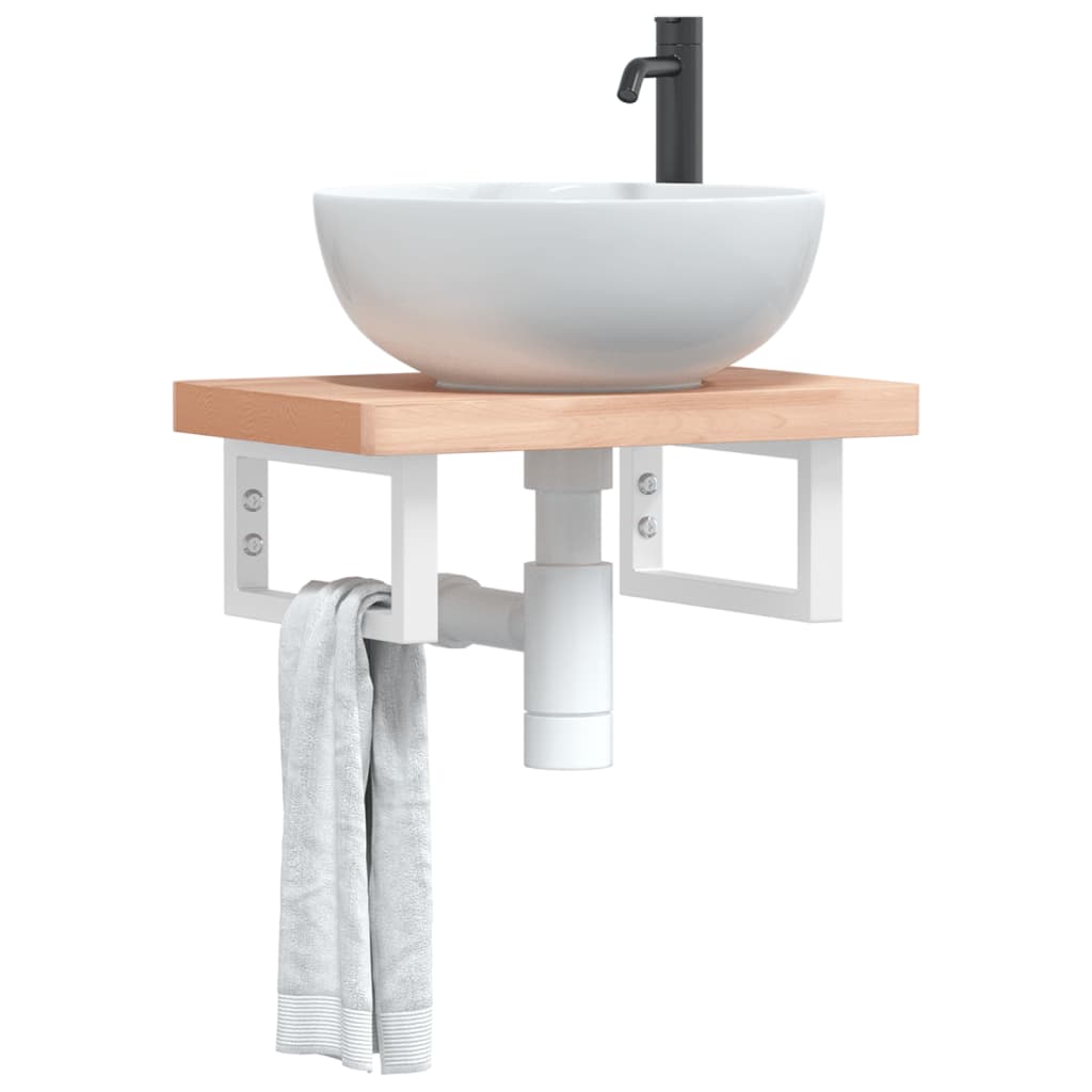 Estante de lavabo de pared acero y madera maciza de acacia