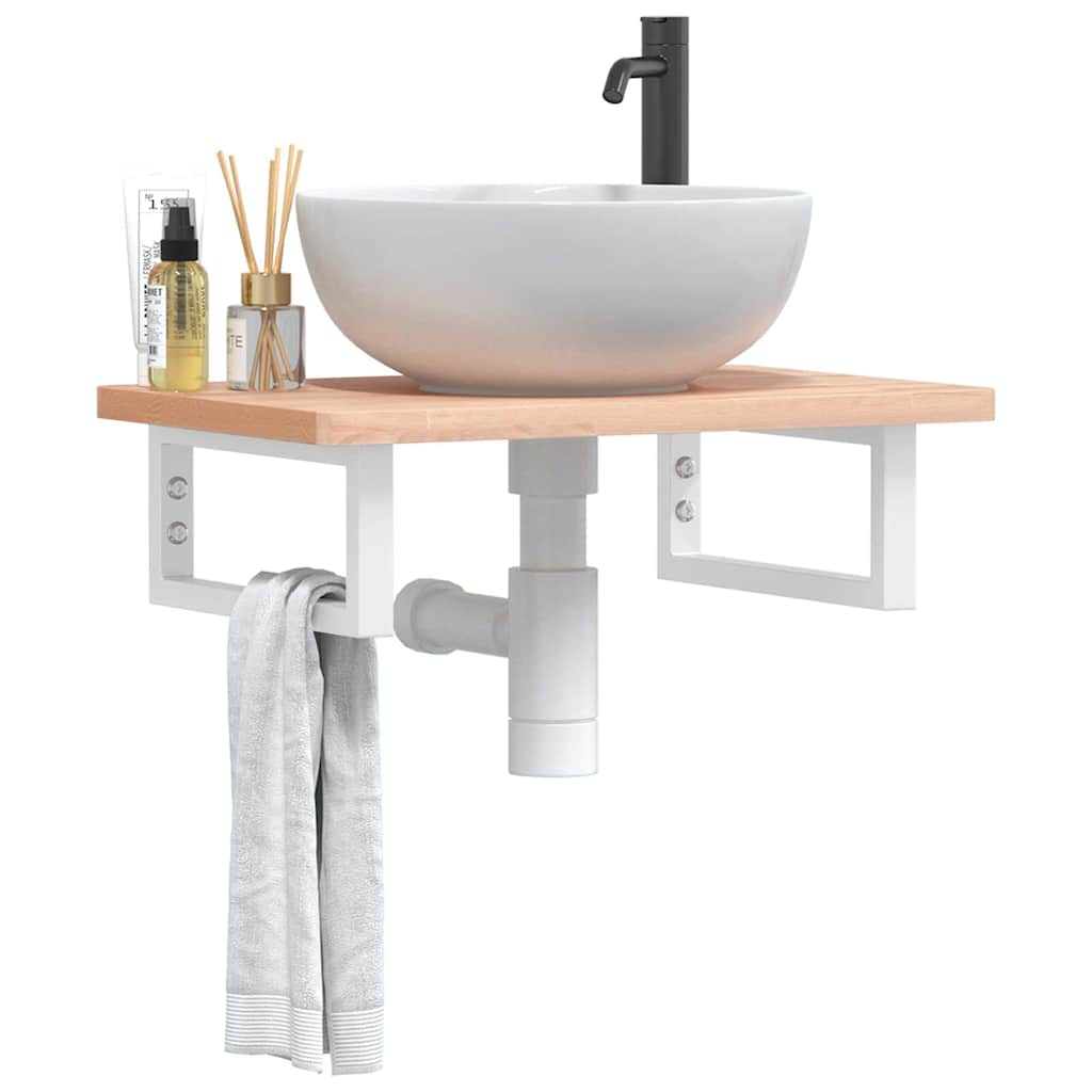 Estante de lavabo de pared acero y madera maciza de acacia