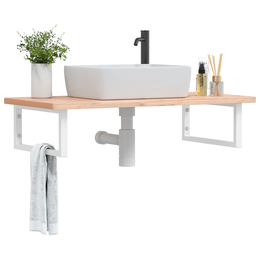 Estante de lavabo de pared acero y madera maciza de acacia