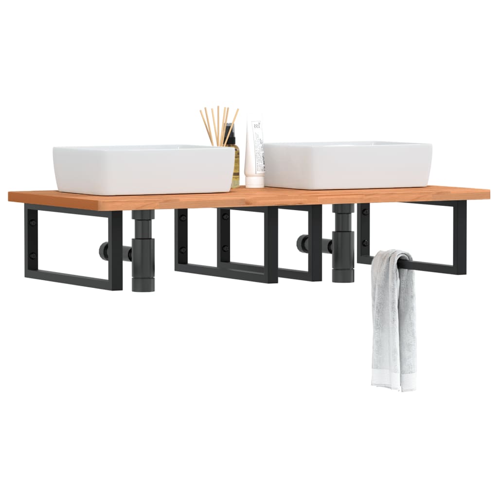Estante de lavabo de pared acero y madera maciza de acacia