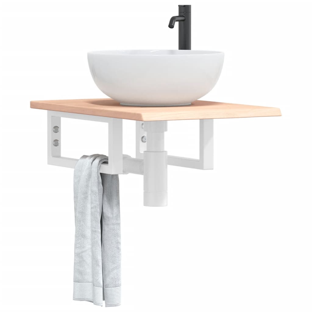 Estante de lavabo de pared acero y madera maciza de acacia