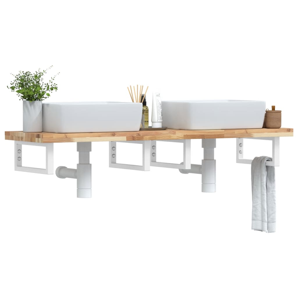 Estante de lavabo de pared acero y madera maciza de acacia