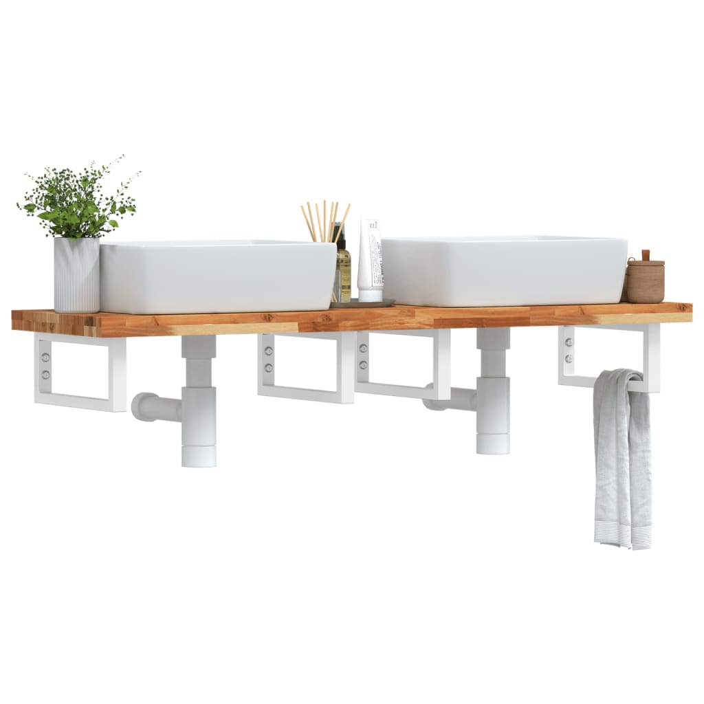 Estante de lavabo de pared acero y madera maciza de acacia