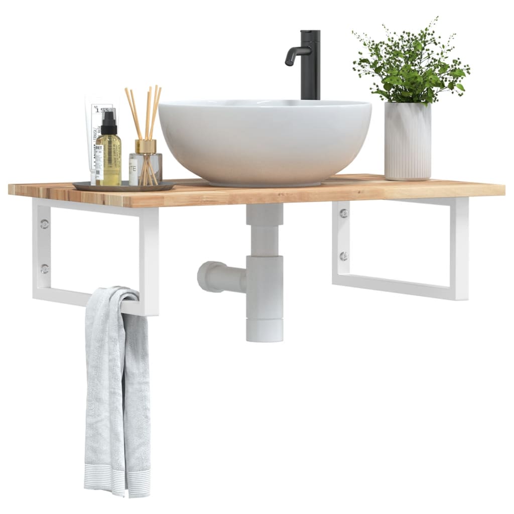 Estante de lavabo de pared acero y madera maciza de acacia