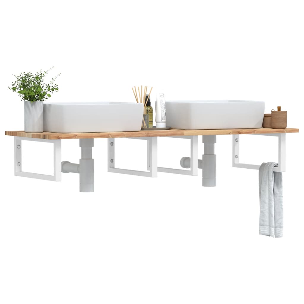 Estante de lavabo de pared acero y madera maciza de acacia