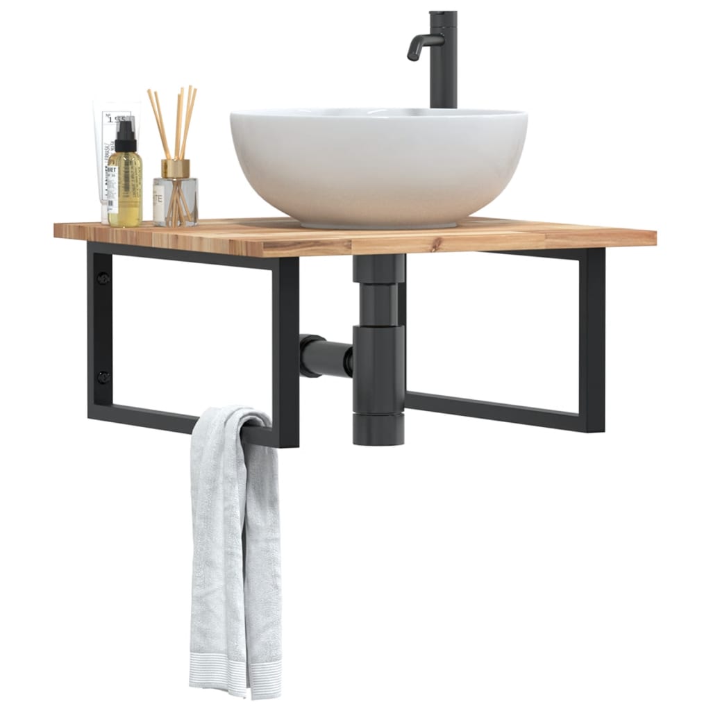 Estante de lavabo de pared acero y madera maciza de acacia