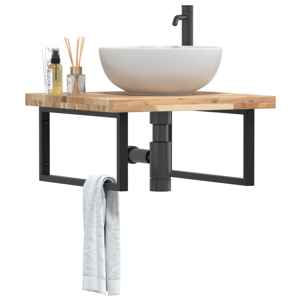 Estante de lavabo de pared acero y madera maciza de acacia
