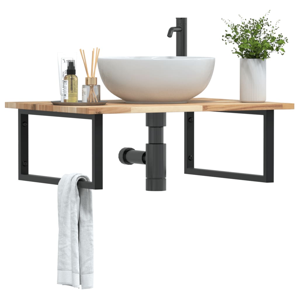 Estante de lavabo de pared acero y madera maciza de acacia