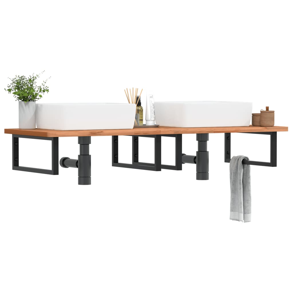Estante de lavabo de pared acero y madera maciza de acacia