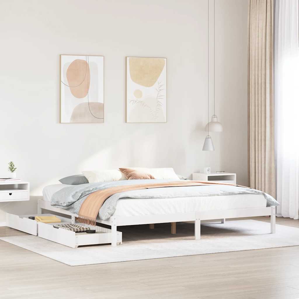 Cama sin colchón con cabecero madera de pino blanco 200x200 cm
