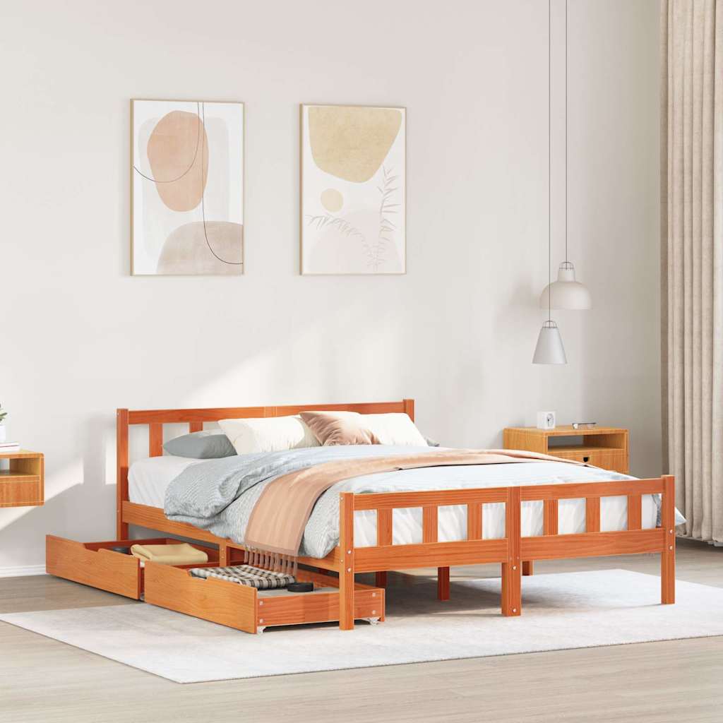 Cama sin colchón con cabecero madera de pino blanco 200x200 cm