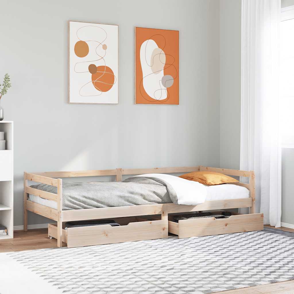 Sofá cama con cajones madera maciza de pino 80x200 cm