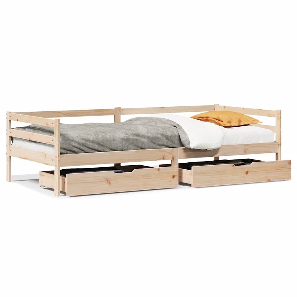 Sofá cama con cajones madera maciza de pino 80x200 cm