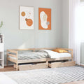 Sofá cama con cajones madera maciza de pino 80x200 cm