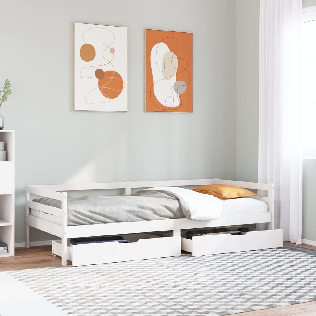 Sofá cama con cajones madera maciza de pino 80x200 cm