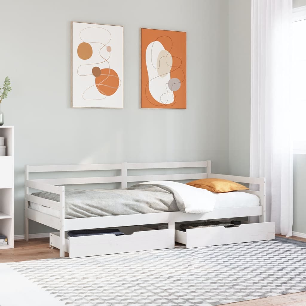 Sofá cama con cajones madera maciza de pino 80x200 cm