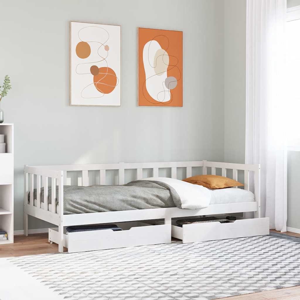 Sofá cama con cajones madera maciza de pino 80x200 cm