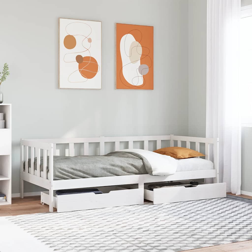 Sofá cama con cajones madera maciza de pino 80x200 cm