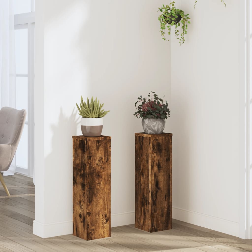 Soporte de plantas 2 uds madera ingeniería blanco 17x17x60 cm