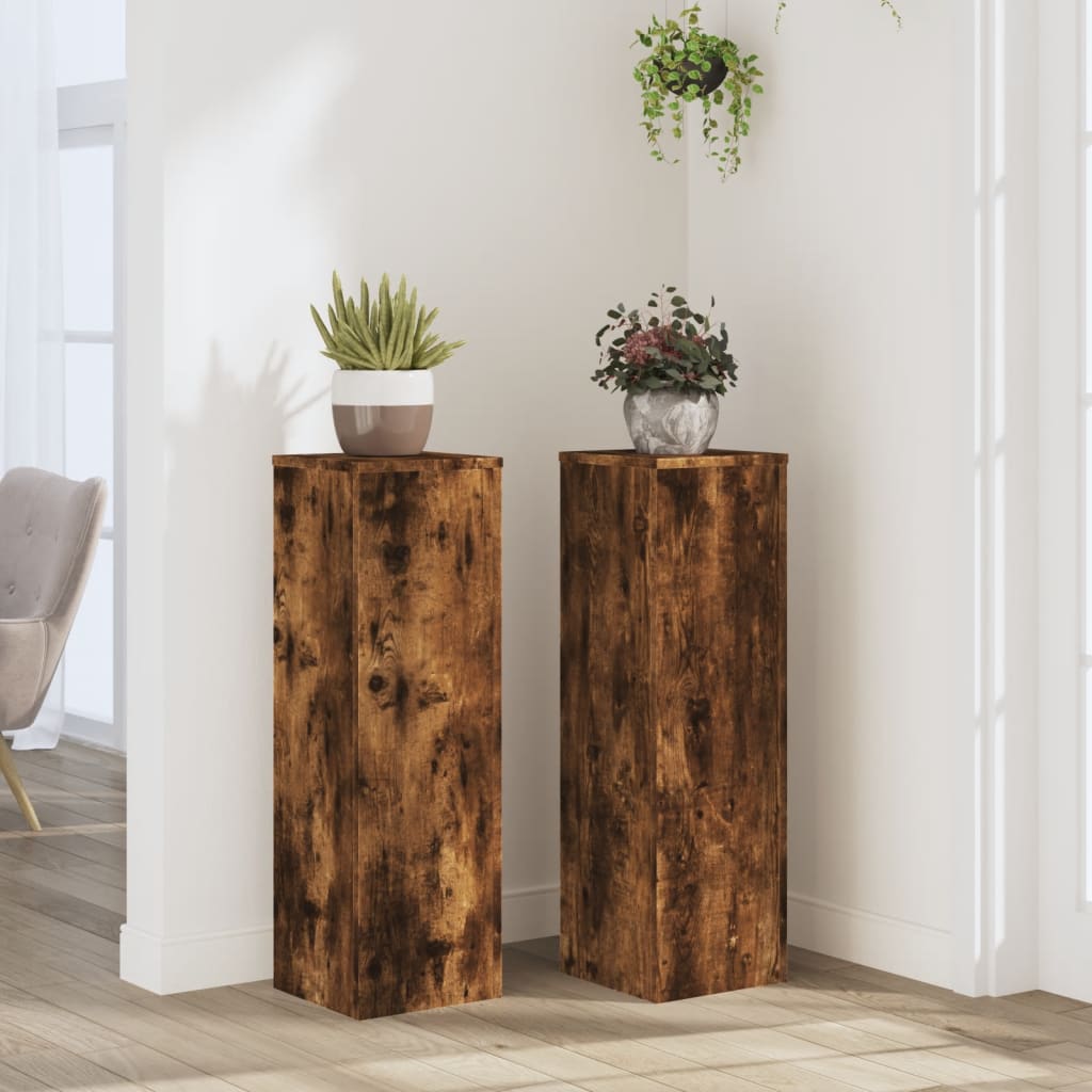 Soporte de plantas 2 uds madera ingeniería blanco 17x17x60 cm