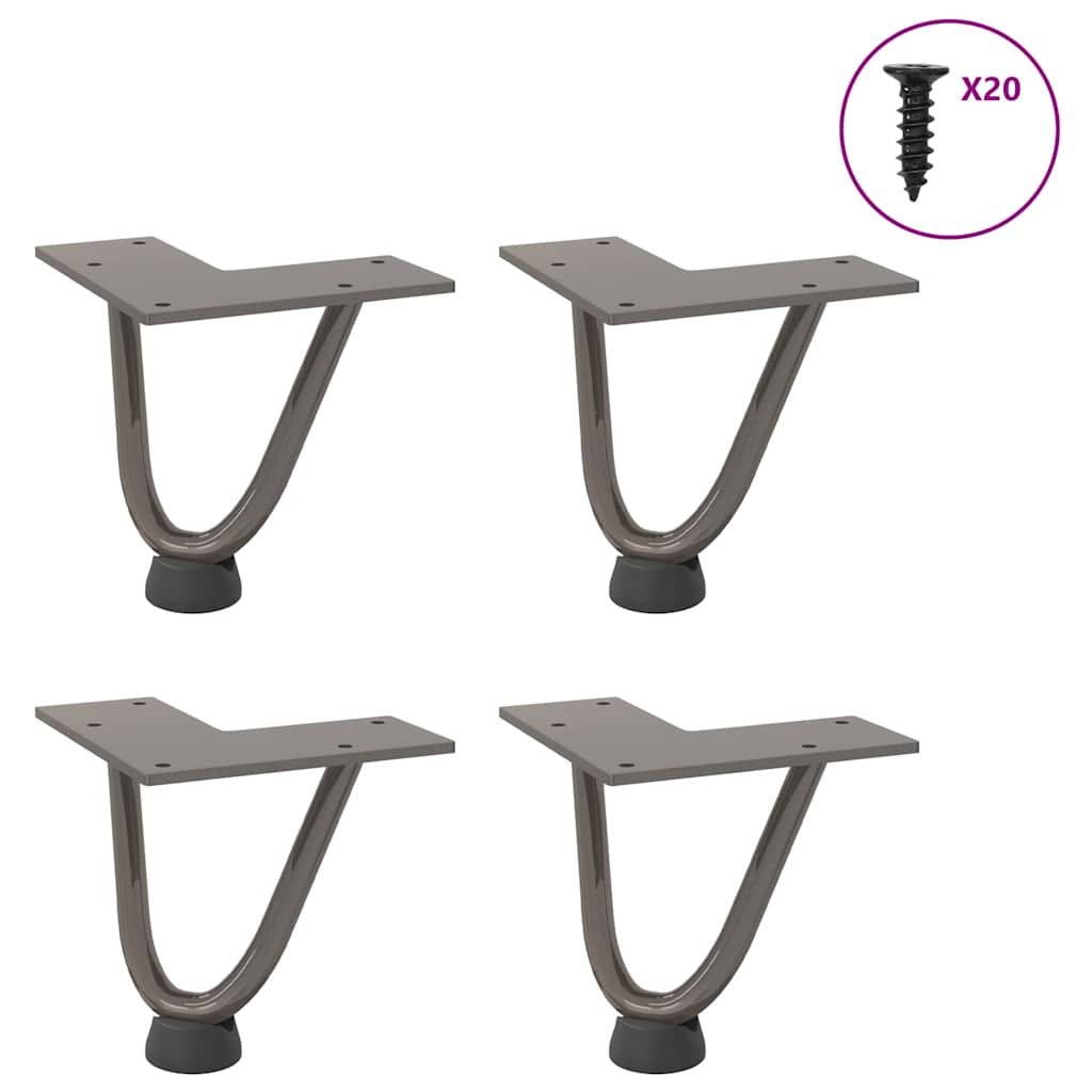 Patas de horquilla para mesa de centro (4 unidades, acero natural, 10 cm, acero macizo)