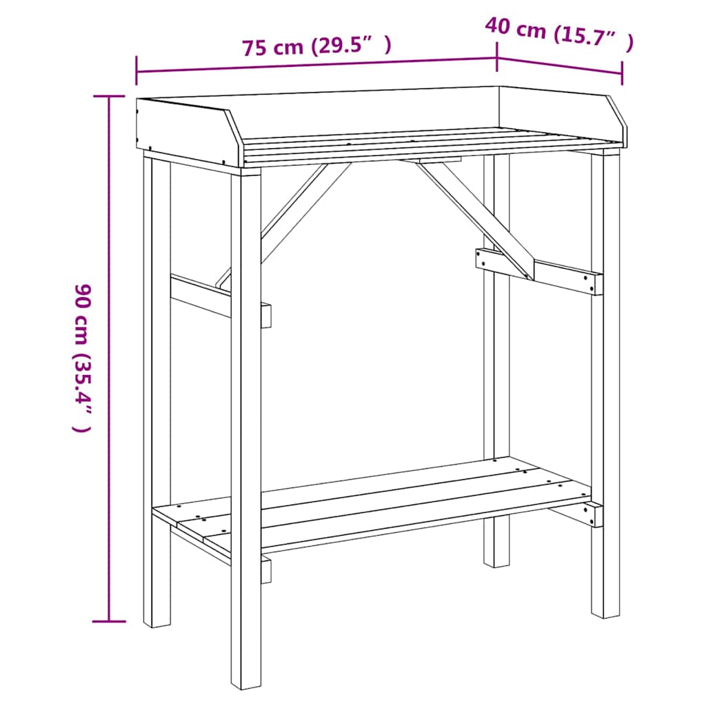 Mesa de trasplante con estante Natural 75 x 40 x 90 cm