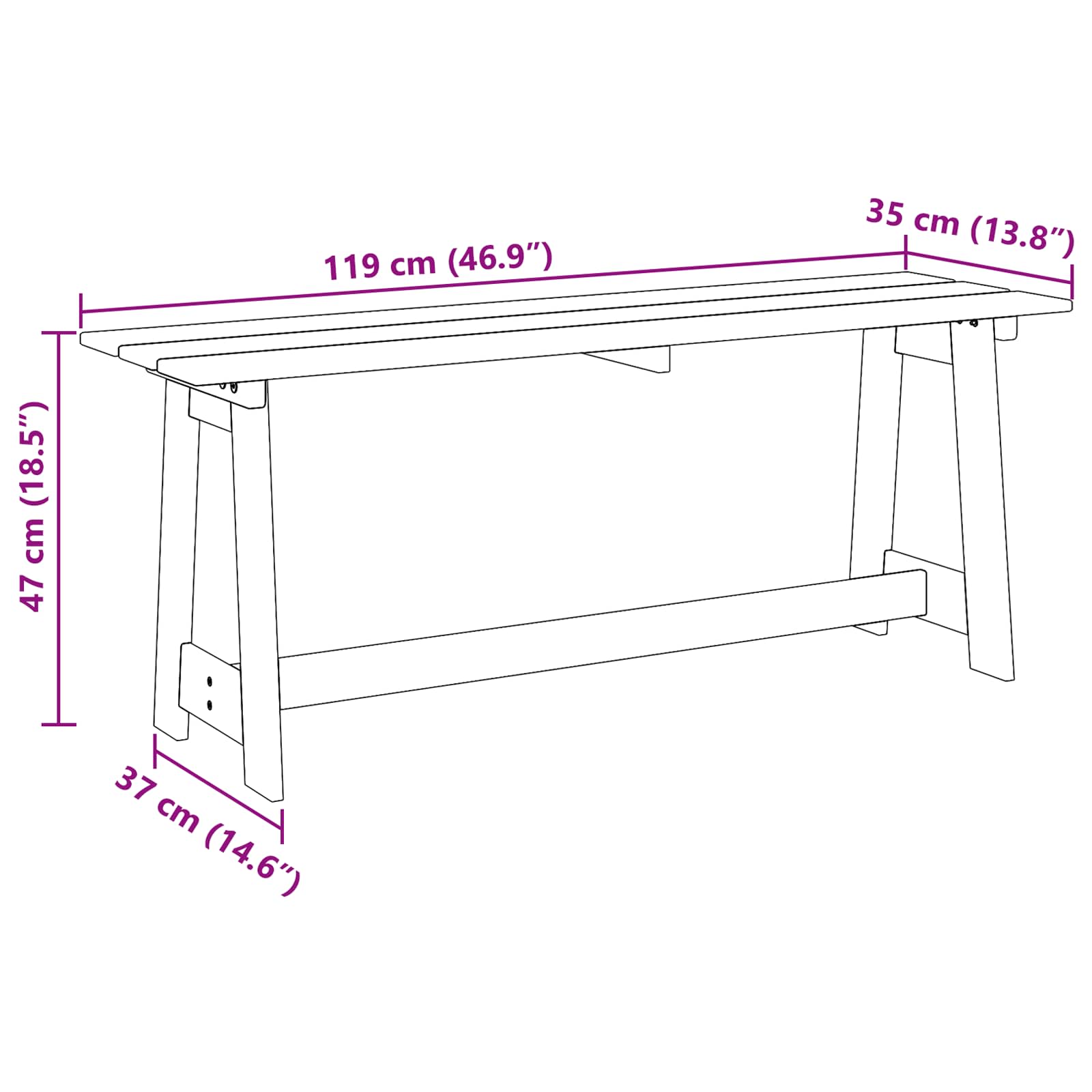 Banco de exterior Marrón 119 x 37 x 47 cm Madera de pino macizo
