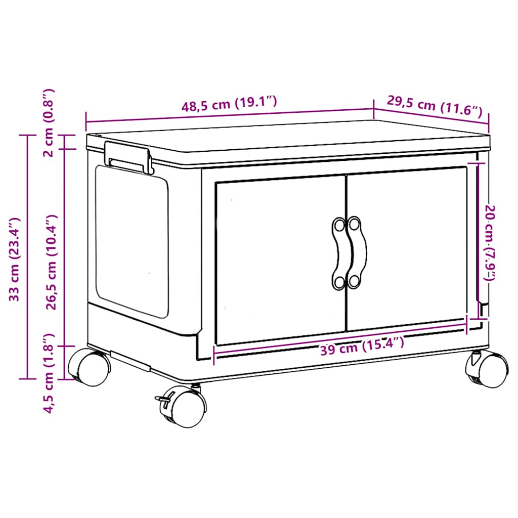 Stackable storage box with wheels 28 l 48.5x29.5x33 cm