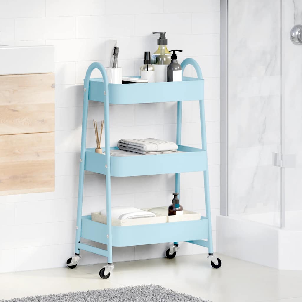 Carrito de almacenaje 3 niveles acero azul 42x41,5x77 cm