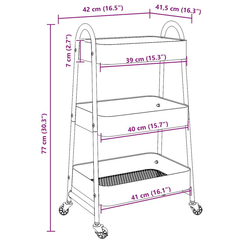 Carrito de almacenaje 3 niveles acero azul 42x41,5x77 cm